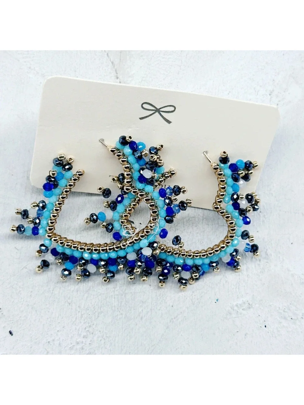 5346mc. Seed Bead Blue Heart Earrings